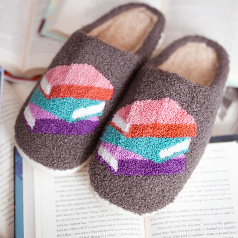 Morally Grey Book Slippers, Women's bookstack slippers Soft Comfort Footwear, cozy slippers