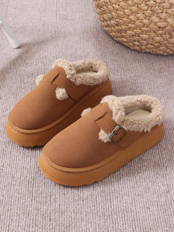 Women's Solid Color Plush Lined Snow Boots, Casual Comfortable Slip on  Boots for Fall & Winter, Female All-match Round Toe Shoes for Daily Wear