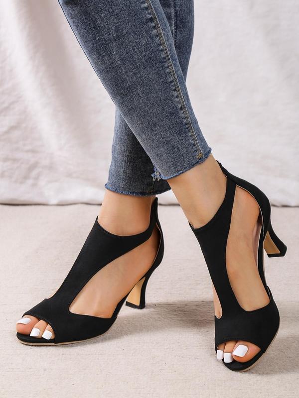 Women's Summer 2024 Fashionable Plain Back Zipper High Heel Sandals, Peep Toe High Heels Shoes, Slim Heel Roman Sandals For Daily Wear