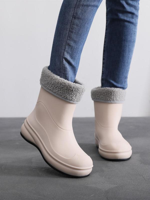  Women's Fashionable Solid Color Plush Ankle Boots, Casual Outdoor Walking Boots, Female Round Toe All-match Shoes for Daily Wear