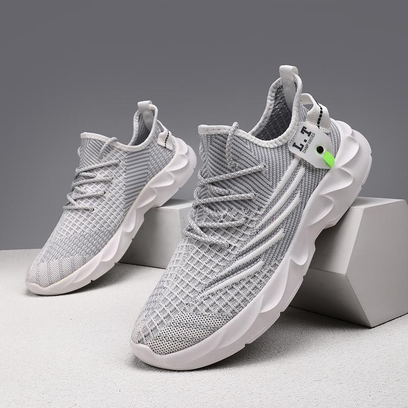 Men's Running Shoes Fashion Sneakers Lightweight Breathable Flying Knitting Lace Up Mesh Walking Shoes Workout Casual Sports Shoes