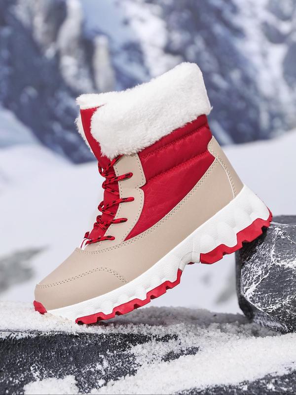 Men's Casual Contrast Faux Fur Snow Boots, Warm Comfortable Non-slip Ankle Boots for Outdoor Activities, Male All-match Round Toe Shoes for Daily Wear