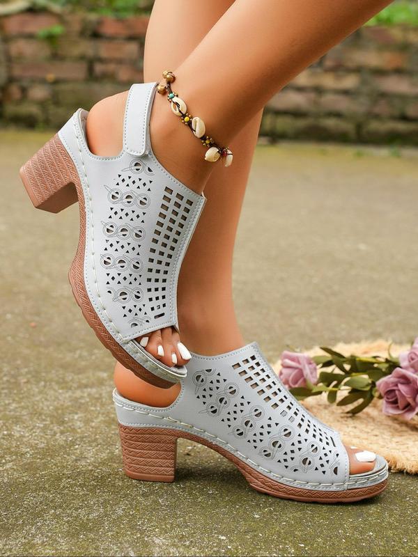 Women's Fashion Hollow Out Design High Heel Sandals, Casual Versatile Pu Leather Sandals for Summer, Lightweight Breathable Comfortable Shoes for Daily Wear, for Women and Outdoor