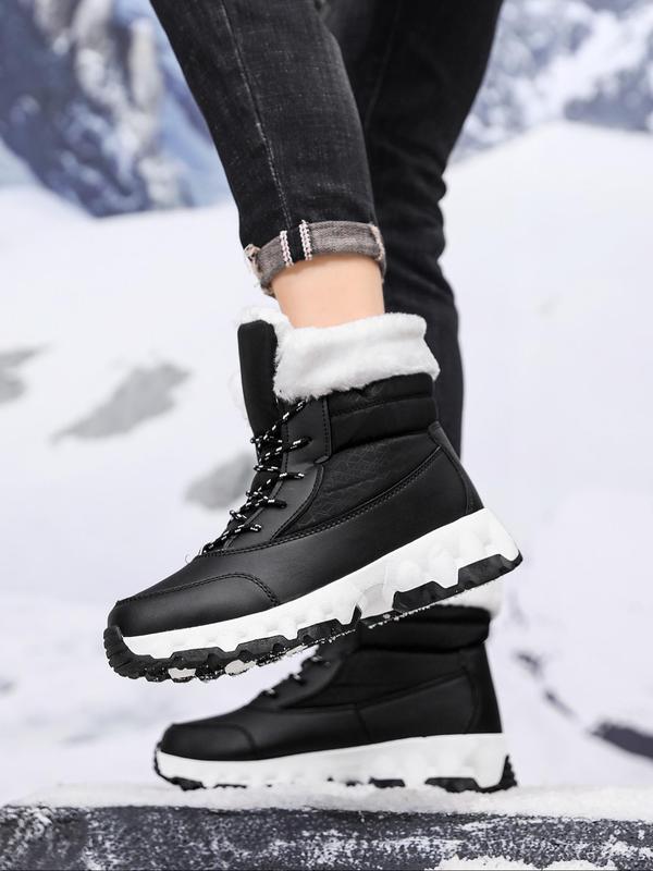 Men's Casual Contrast Faux Fur Snow Boots, Warm Comfortable Non-slip Ankle Boots for Outdoor Activities, Male All-match Round Toe Shoes for Daily Wear