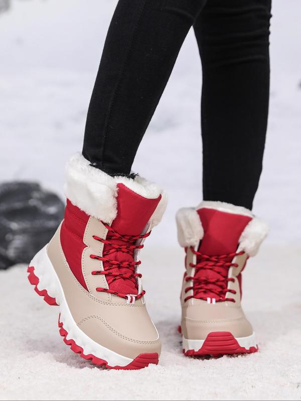 Men's Casual Contrast Faux Fur Snow Boots, Warm Comfortable Non-slip Ankle Boots for Outdoor Activities, Male All-match Round Toe Shoes for Daily Wear