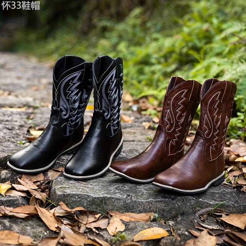 Windproof Slip-On Cowboy Boots for Horse Riding Walking Shoes Footwear