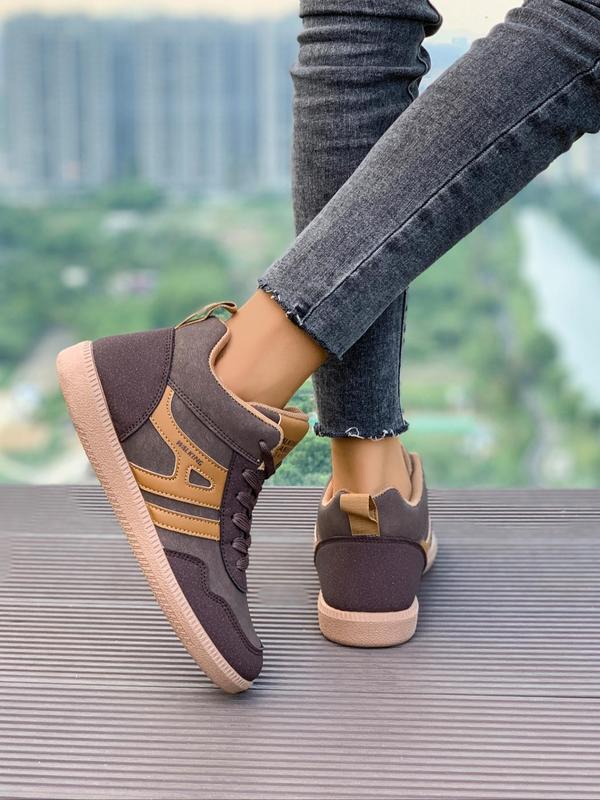 Women's Fashion Colorblock Lace Up Low Top Sneakers, Casual Comfortable Round Toe Sports Shoes for Daily Wear, Female All-match Basic Shoes for Daily Wear