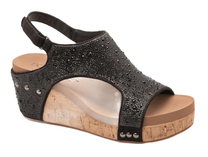 CORKYS THE ASHLEY WEDGE SANDALS - BLACK RHINESTONES