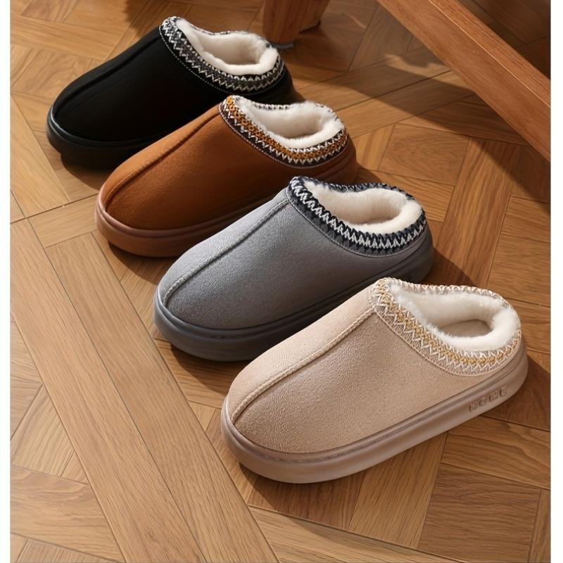 Men's Fashion Slippers, Male and Female Couples Indoor Outdoor Thermal Cotton Slippers, Simple Style, Bottomless, Wool Plush Fabric, Fabric Lining, Rubber Sole, round Toe, Suitable for Four Seasons