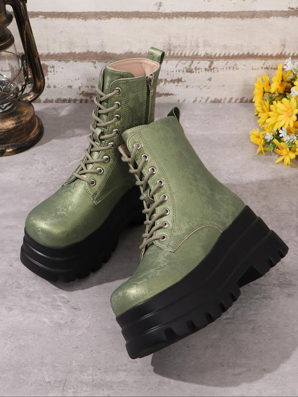 Fashionable Solid Color Square Toe Platform Boots, Casual Comfortable Zipper Design Ankle Boots for Daily Wear, Female All-match Trend Shoes for Winter