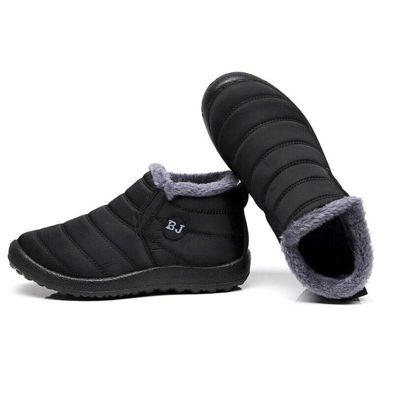 Mens Waterproof Womens Winter Snow Ankle Boots Fur Lined Slip On Outdoor Shoes