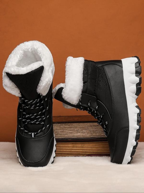 Men's Casual Contrast Faux Fur Snow Boots, Warm Comfortable Non-slip Ankle Boots for Outdoor Activities, Male All-match Round Toe Shoes for Daily Wear