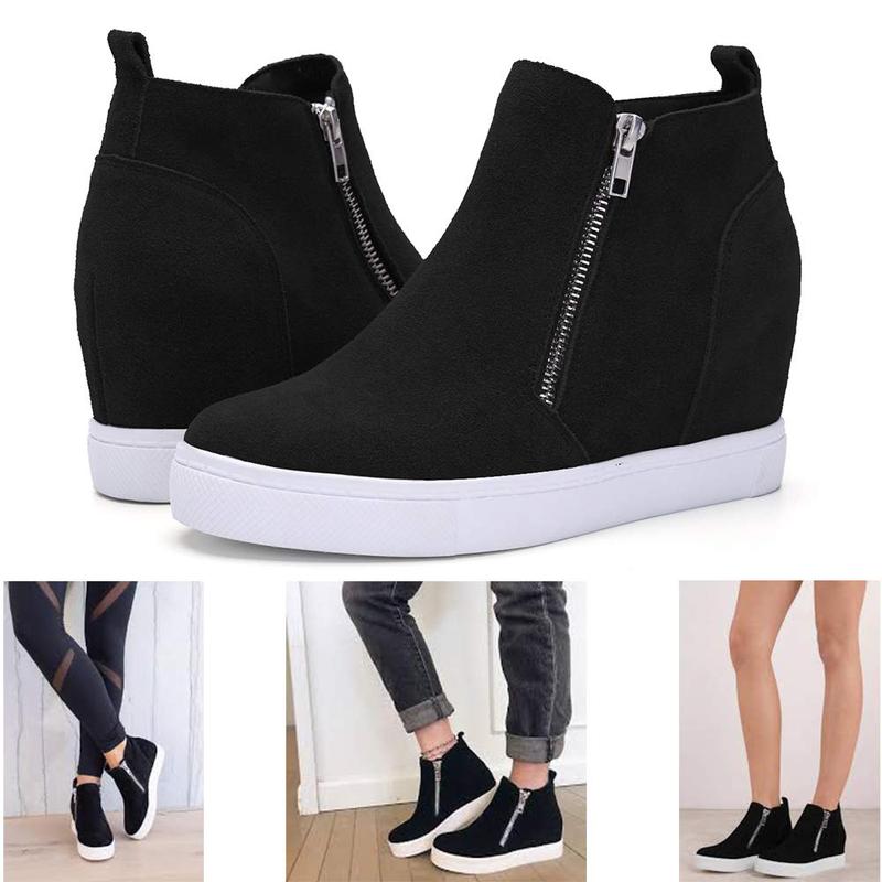 Athlefit Women's Wedge Sneakers Hidden Heel Platform Wedge Booties Hidden Wedgie Sneakers winter boots boots