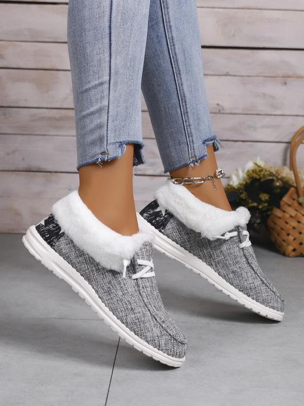 Women's Solid Color Lace Up Plush Lined Casual Shoes, Casual Comfortable Breathable Mid Top Shoes for Fall & Winter, Female All-match Round Toe Shoes for Daily Wear