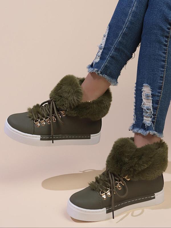 Women's Fashionable Lace Up Ankle Boots, Casual Warm Snow Boots for Outdoor, Female All-match Trendy Shoes for Fall & Winter