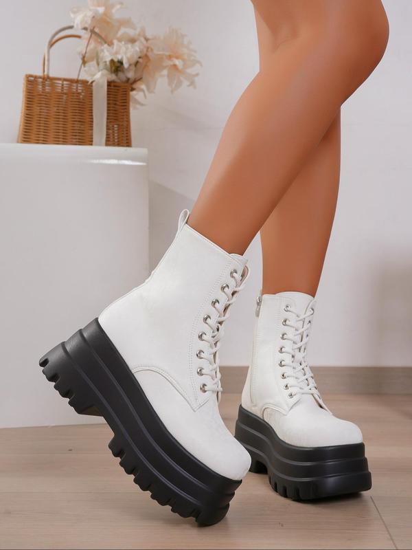 Fashionable Solid Color Square Toe Platform Boots, Casual Comfortable Zipper Design Ankle Boots for Daily Wear, Female All-match Trend Shoes for Winter