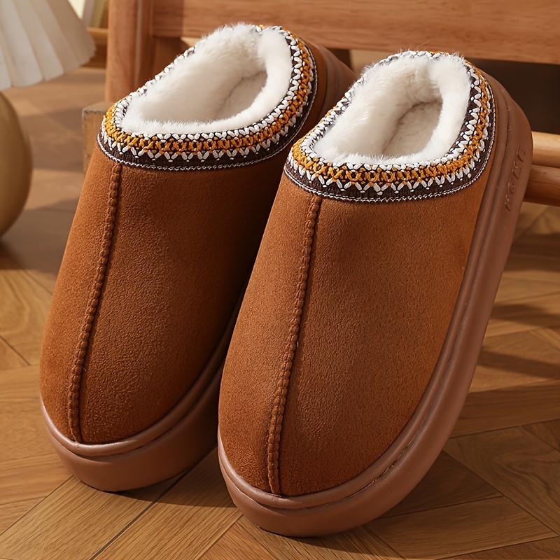 Men's Fashion Slippers, Male and Female Couples Indoor Outdoor Thermal Cotton Slippers, Simple Style, Bottomless, Wool Plush Fabric, Fabric Lining, Rubber Sole, round Toe, Suitable for Four Seasons