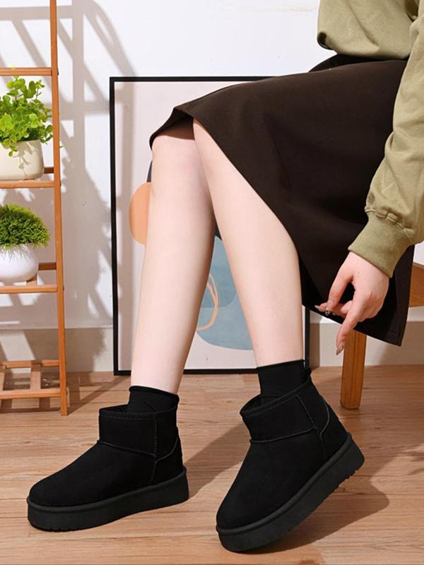 Women's Solid Color Thick Sole Snow Boots, Casual Warm Ankle Boots for Winter, Female All-match Round Toe Shoes for Daily Wear