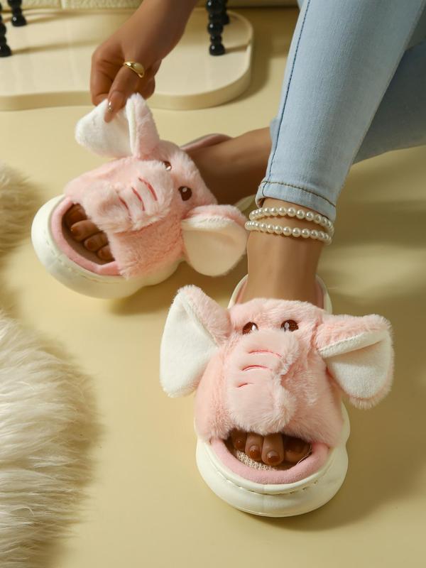 Women's Cute Cartoon Elephant Design Plush Slippers, Casual Soft Comfortable Home Slippers, Warm Slippers for Indoor & Outdoor Use for Fall & Winter