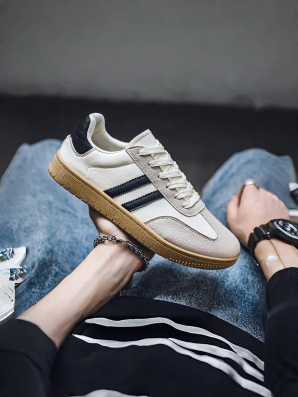 Men's Fashionable Striped Pattern Lace Up Front Sneakers, Casual Comfortable Sports Shoes, Trendy All-match Skate Shoes for Daily Wear