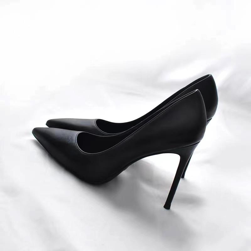 Professional High Heels Women's Black New Pointed Stiletto Heel Formal Leather Shoes Etiquette Flight Attendant Stewardess Work Shoes