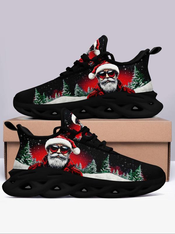 Men's Christmas Themed Santa Claus Pattern Blade Sole Sneakers, Casual Comfortable Breathable Sports Running Shoes, Male All-match Round Toe Shoes for Daily Wear