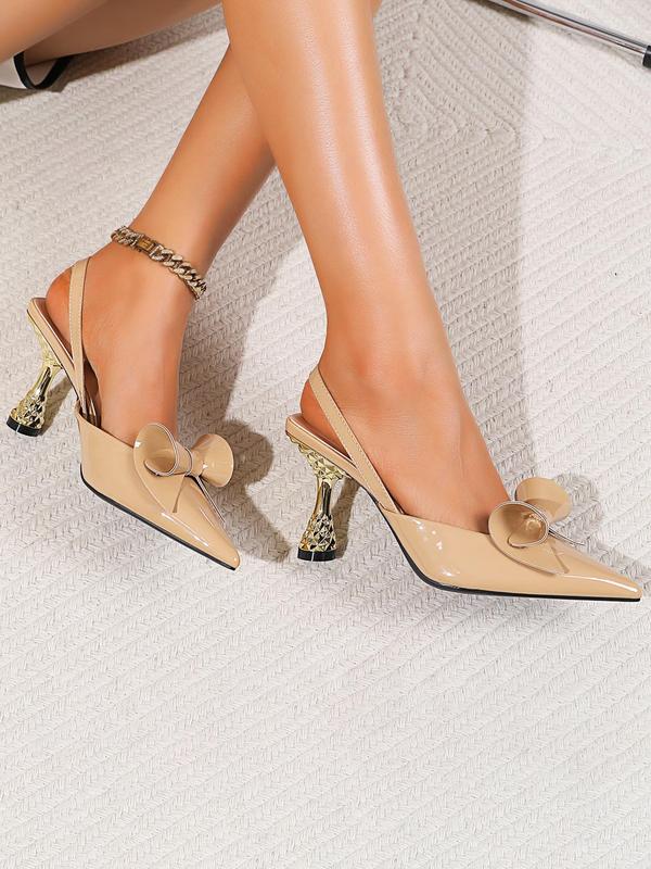 Women's Elegant Bow Decorated Slingback Pumps, Trendy Pointed Toe Spool Heel Pumps, Fashionable Heels for Party & Daily Wear