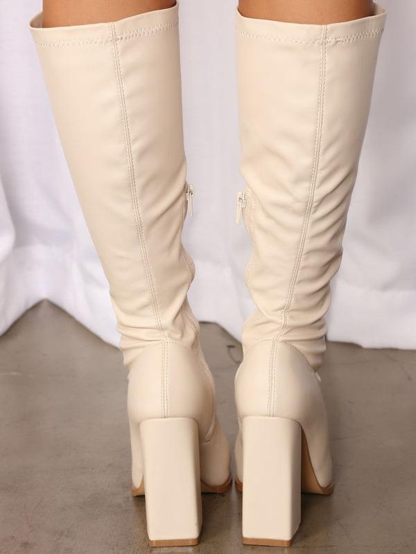 Women's Cream Square Toe Knee High Boots with 4.3