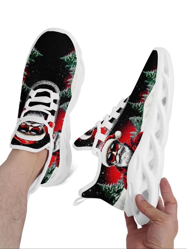 Men's Christmas Themed Santa Claus Pattern Blade Sole Sneakers, Casual Comfortable Breathable Sports Running Shoes, Male All-match Round Toe Shoes for Daily Wear