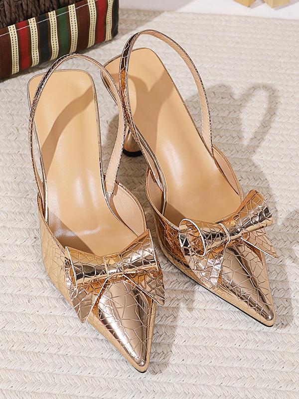 Women's Elegant Bow Decorated Slingback Pumps, Trendy Pointed Toe Spool Heel Pumps, Fashionable Heels for Party & Daily Wear