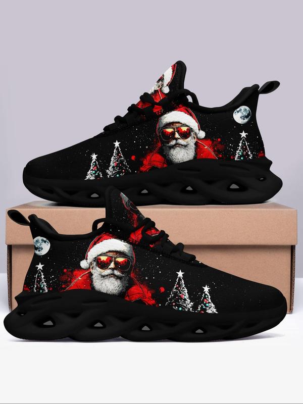 Men's Christmas Themed Santa Claus Pattern Blade Sole Sneakers, Casual Comfortable Breathable Sports Running Shoes, Male All-match Round Toe Shoes for Daily Wear