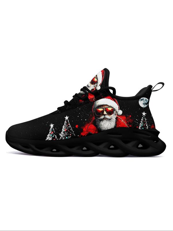 Men's Christmas Themed Santa Claus Pattern Blade Sole Sneakers, Casual Comfortable Breathable Sports Running Shoes, Male All-match Round Toe Shoes for Daily Wear