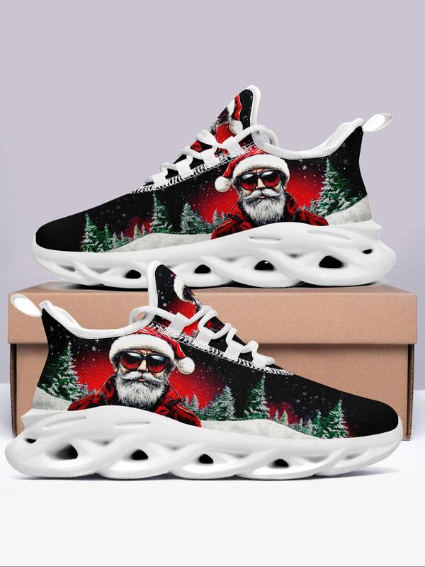 Men's Christmas Themed Santa Claus Pattern Blade Sole Sneakers, Casual Comfortable Breathable Sports Running Shoes, Male All-match Round Toe Shoes for Daily Wear