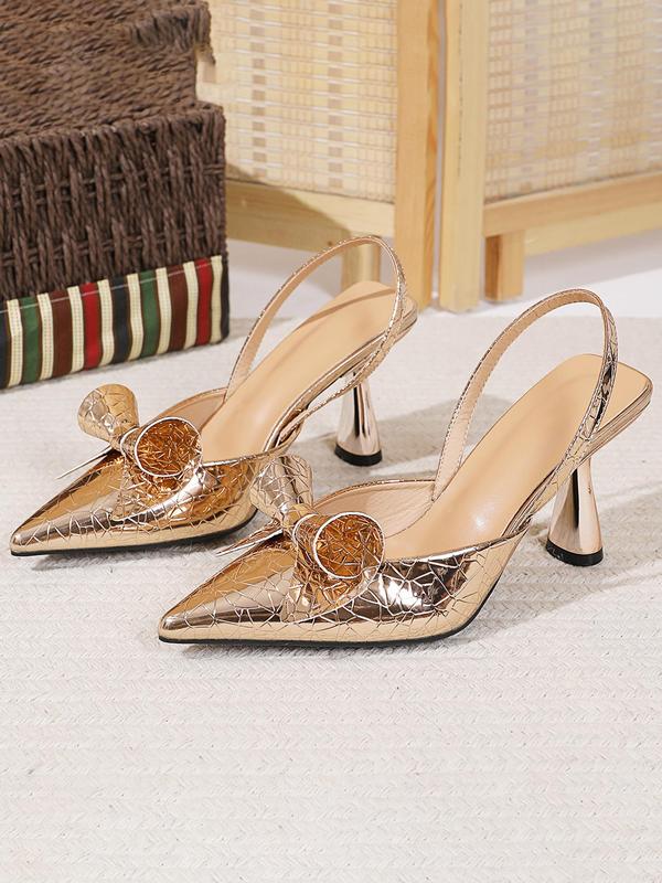 Women's Elegant Bow Decorated Slingback Pumps, Trendy Pointed Toe Spool Heel Pumps, Fashionable Heels for Party & Daily Wear