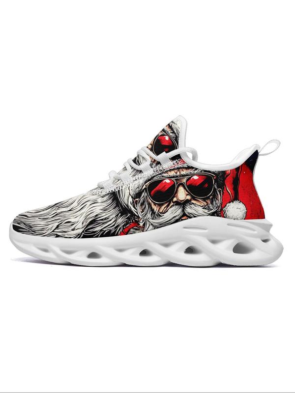 Men's Christmas Themed Santa Claus Pattern Blade Sole Sneakers, Casual Comfortable Breathable Sports Running Shoes, Male All-match Round Toe Shoes for Daily Wear