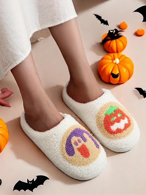 Women's Christmas Halloween Themed Cartoon Pattern Plush Slippers, Casual Soft Comfortable Home Slippers, Warm Slippers for Indoor & Outdoor Use for All Seasons