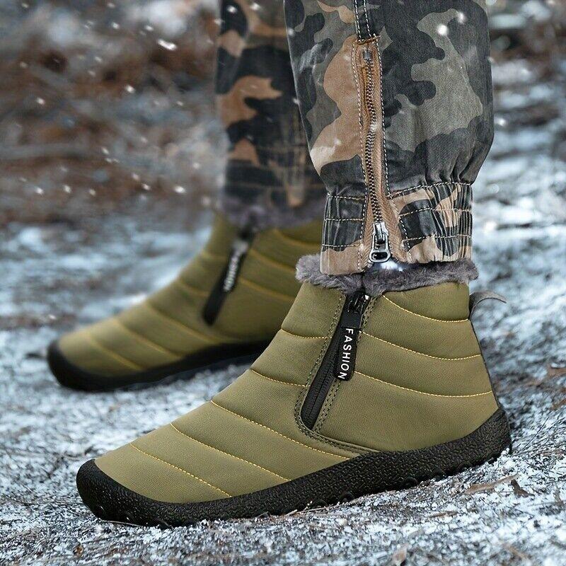 Double Zipper Snow Boots for Men, Winter Velvet Shoes, Outdoor Warm Cotton Shoes