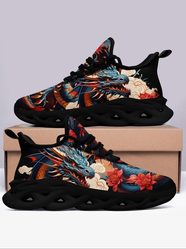 Men's Street Trend Colorblock Dragon Pattern Blade Sole Sneakers, Trendy Breathable Comfortable Sports Running Shoes, Fashionable Sneakers for Daily Wear