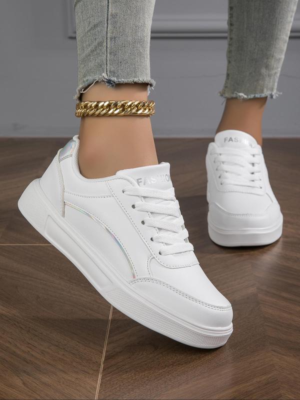 Women's Fashion Plain Pu Leather Lace up Low Top Skate Shoes, Summer Casual Comfortable Sports Walking Shoes for Daily & Back To School Fall