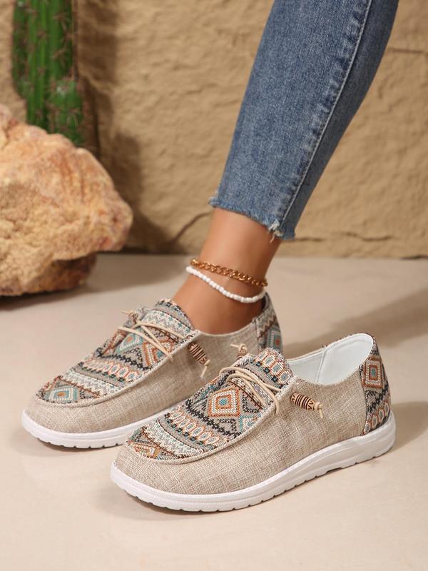 Women's Embroidering Design Lace Up Low Top Sneakers, Casual Comfortable Lightweight Canvas Shoes, Female All-match Round Toe Shoes for Daily Wear