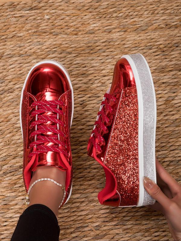 Women's Fashion Glitter Low Top Sneakers, Casual Comfortable Sports Shoes for Daily Wear, Perfect for Students and Outdoor Sports