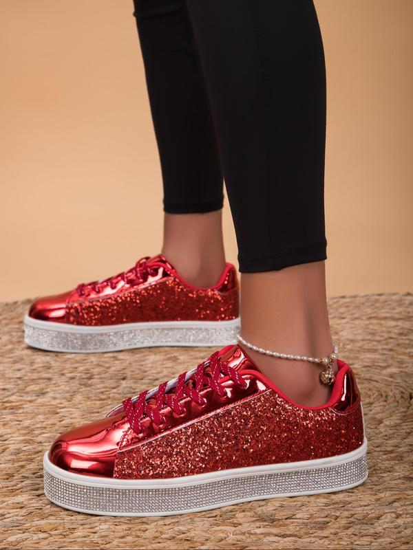 Women's Fashion Glitter Low Top Sneakers, Casual Comfortable Sports Shoes for Daily Wear, Perfect for Students and Outdoor Sports