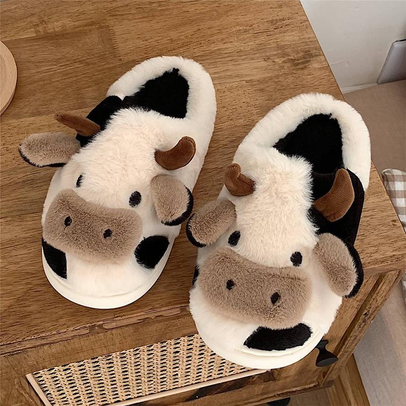 Cow Cartoon Slippers For Women Indoor And Outdoor Mens House Cute Fuzzy Keep Warm Animal Cloud Slides Winter Soft Comfy Warm Anti-Slip Home Slippe