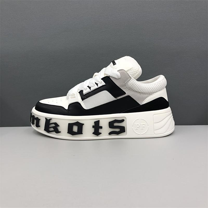 Men's Casual Cool Letter Decor Low Top Lace Up Sneakers, Non-slip Breathable Platform Skateboard Shoes For All Seasons Closed Trainer Sports Shoes Training