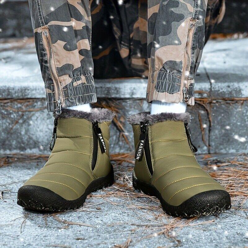 Double Zipper Snow Boots for Men, Winter Velvet Shoes, Outdoor Warm Cotton Shoes