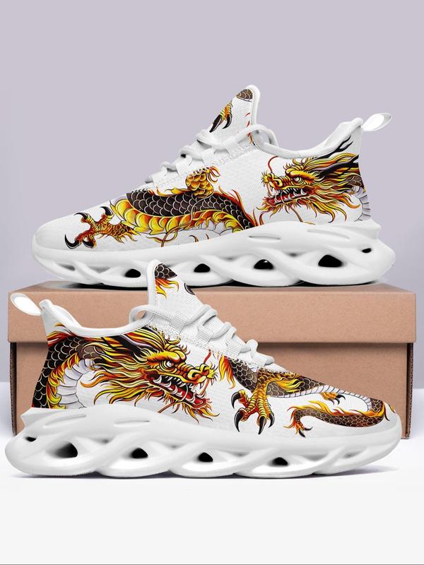 Men's Street Trend Colorblock Dragon Pattern Blade Sole Sneakers, Trendy Breathable Comfortable Sports Running Shoes, Fashionable Sneakers for Daily Wear