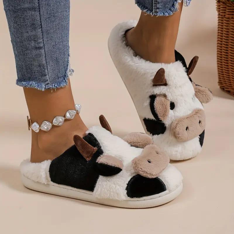 Black Friday Cute Cartoon Cow Slippers, Casual Slip On Push Lined Shoes, Comfortable Indoor Home Slippers