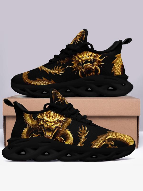 Men's Street Trend Colorblock Dragon Pattern Blade Sole Sneakers, Trendy Breathable Comfortable Sports Running Shoes, Fashionable Sneakers for Daily Wear