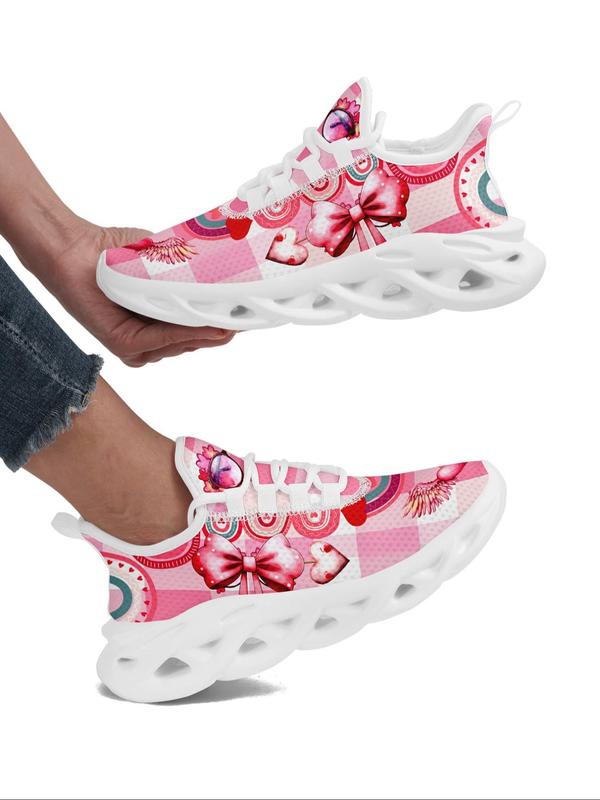 Women's Fashionable Plaid Printed Bow & Heart Pattern Blade Sole Sneakers, Casual Comfortable Breathable Sports Running Shoes, All-match Basic Shoes for Daily Wear