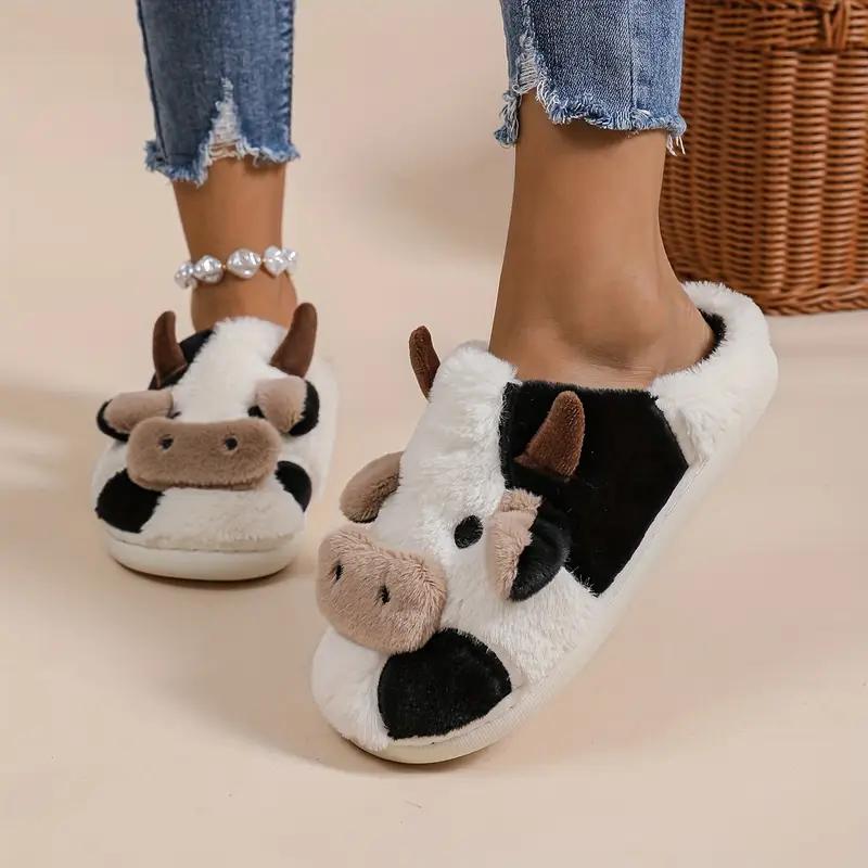 Black Friday Cute Cartoon Cow Slippers, Casual Slip On Push Lined Shoes, Comfortable Indoor Home Slippers